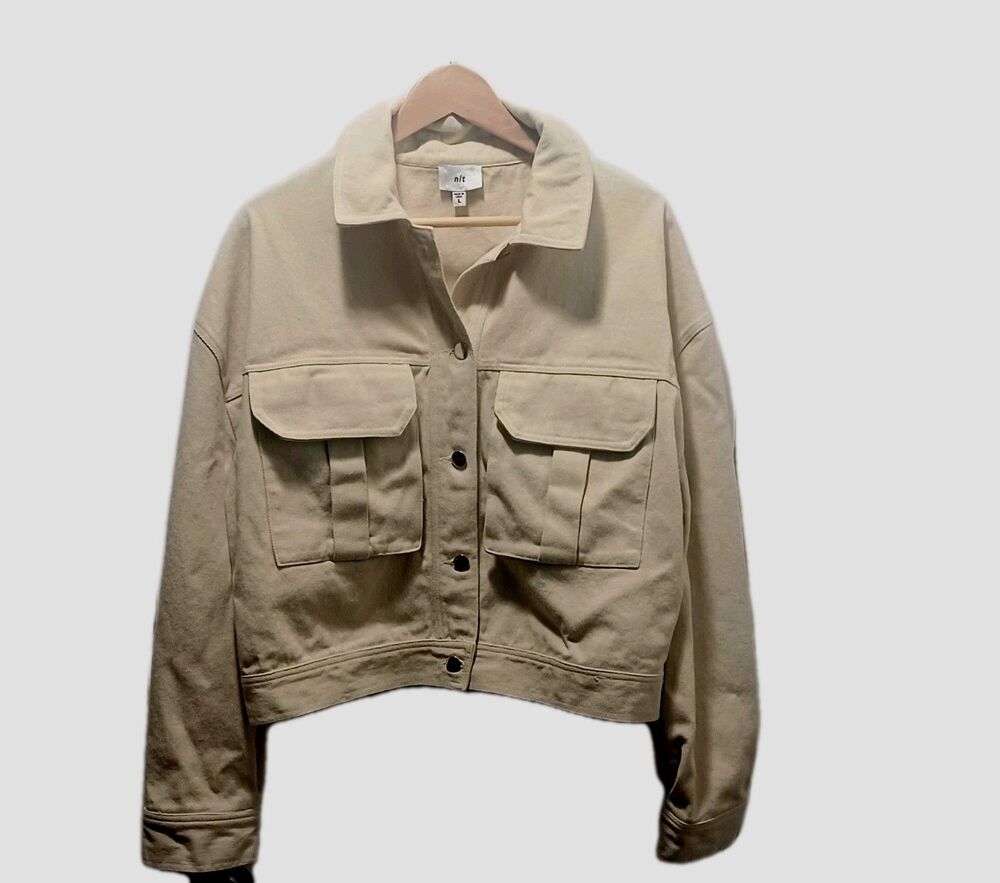 NLT women's Beige 100% cotton Denim Jean Jacket  Size Large